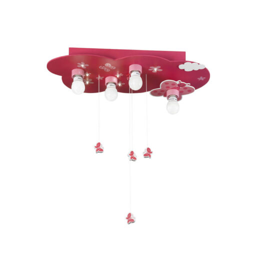 παιδικό φωτιστικό οροφής σε φούξια χρώμα με πεταλούδες και συννεφάκια