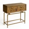 Console in aged wood and gold metal by CRISAL