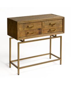 Console in aged wood and gold metal by CRISAL